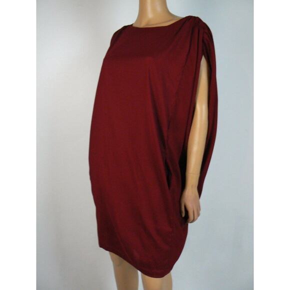 $188 Chequer Brick Red Satin Ruched Dolman Shift Dress 2 Missing Belt NWT C409 - Picture 3 of 7
